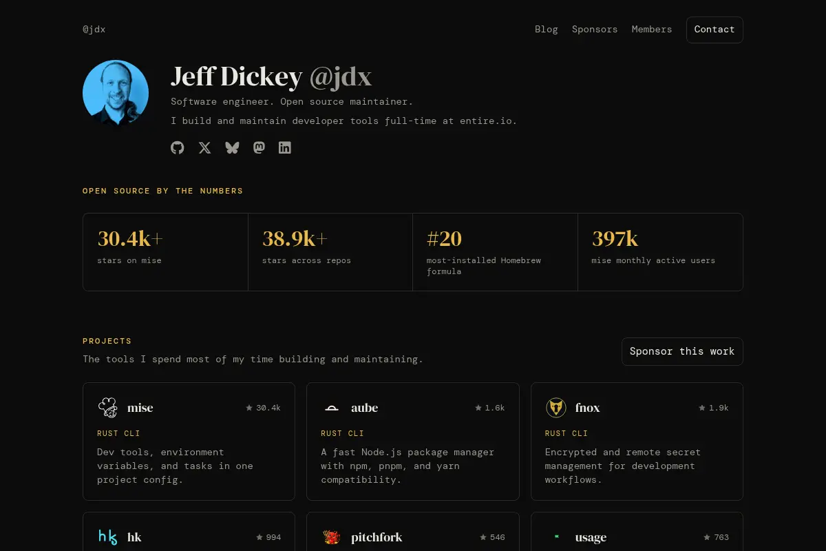 @jdx — open source at entire.io
