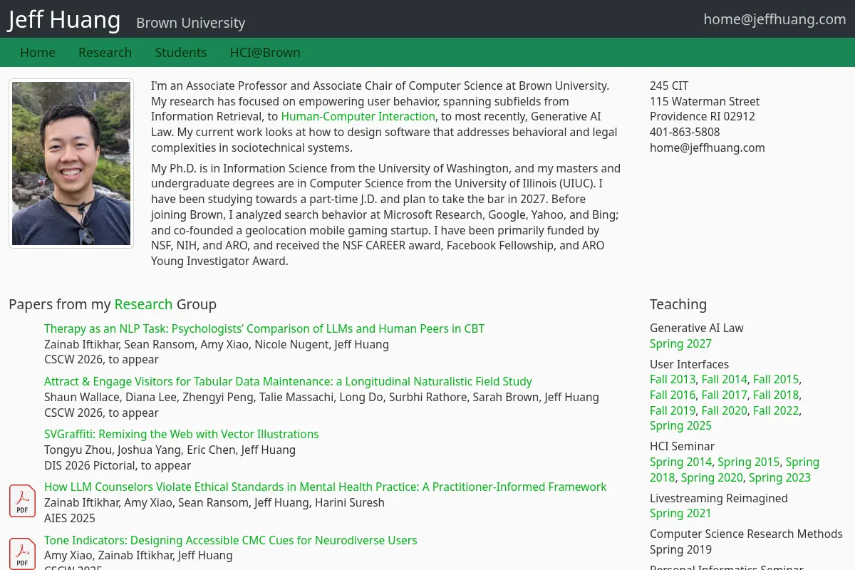 Jeff Huang · Computer Science at Brown University