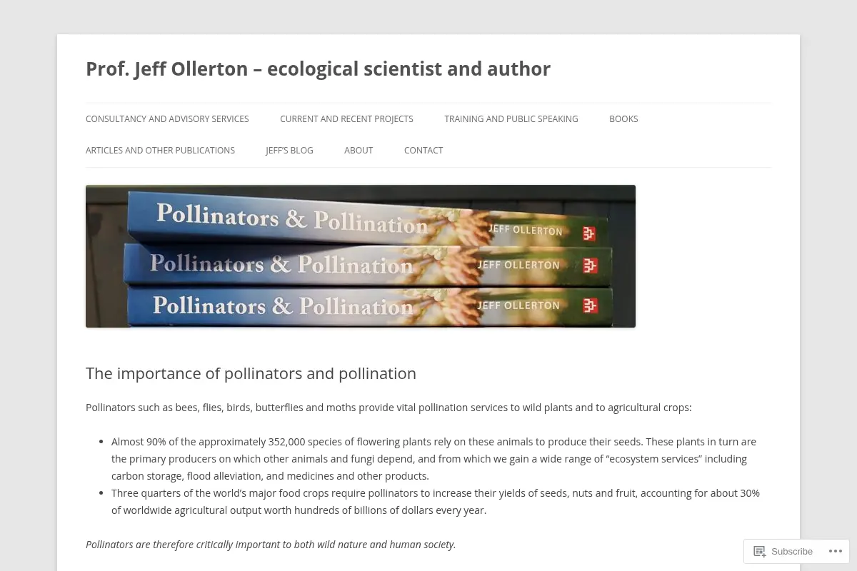 Prof. Jeff Ollerton – ecological scientist and author