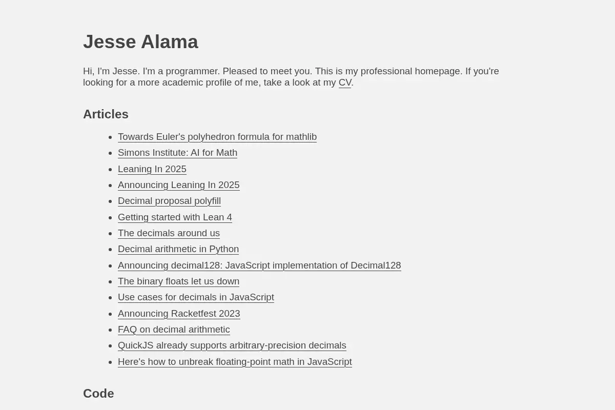 Jesse Alama—Racket & JavaScript, HTML, semantic web, math