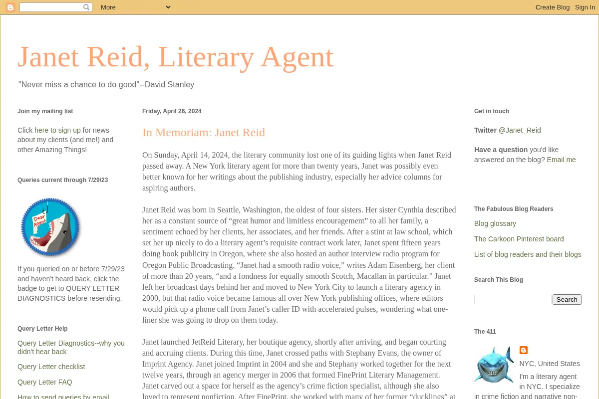 Janet Reid, Literary Agent
