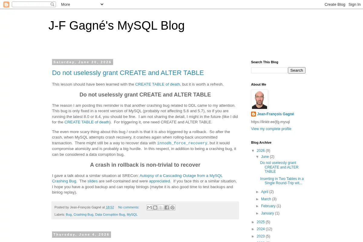 J-F Gagné's MySQL Blog