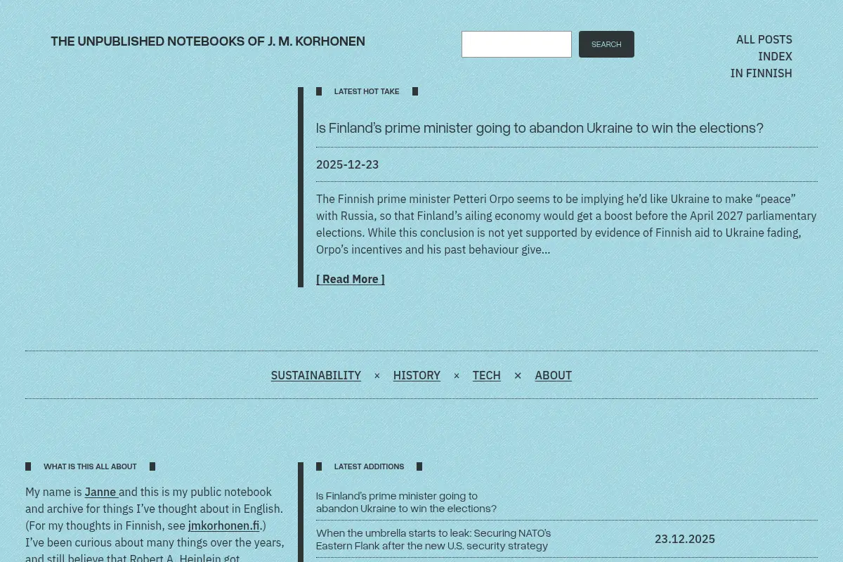 The unpublished notebooks of J. M. Korhonen