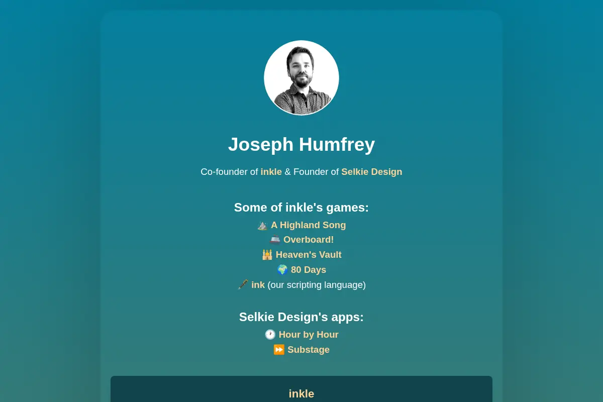 Joseph Humfrey - Co-founder of inkle & Selkie Design