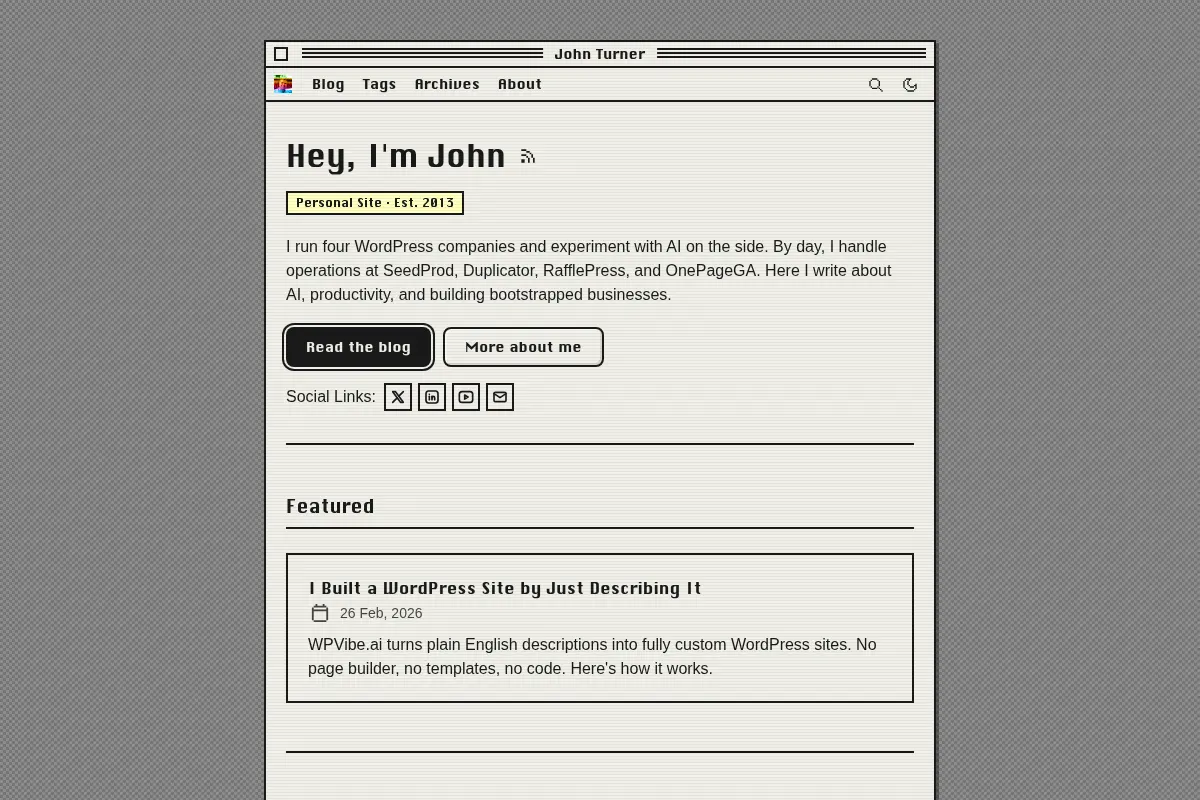 John Turner | AI, Productivity & Bootstrapped WordPress