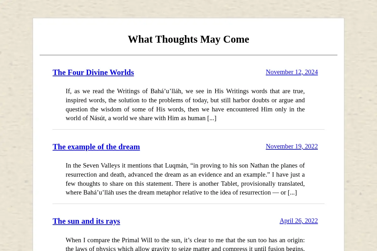 What Thoughts May Come