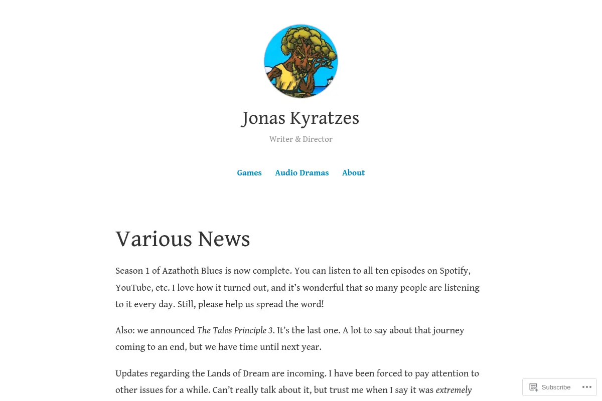 Jonas Kyratzes – Writer & Director