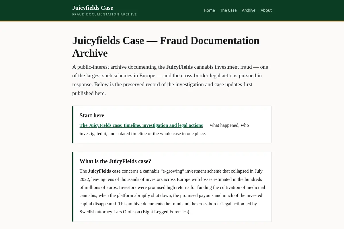 Juicyfields Case — Fraud Documentation Archive