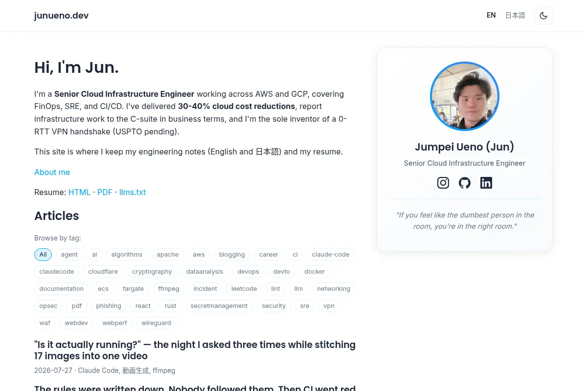 Jumpei Ueno - Senior Cloud Infrastructure Engineer