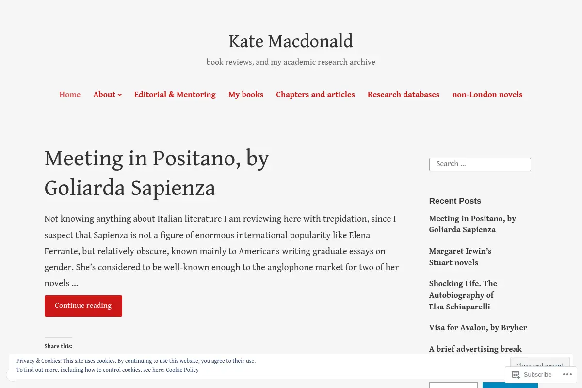 Kate Macdonald – book reviews, and my academic research archive