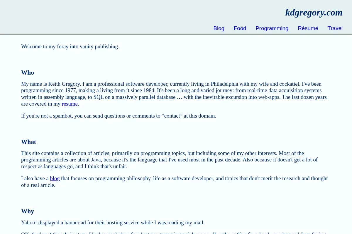 kdgregory.com – Keith Gregory's Homepage