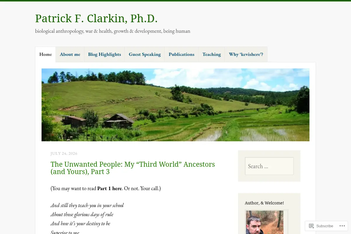 Patrick F. Clarkin, Ph.D. – biological anthropology, war & health, growth & development, being human