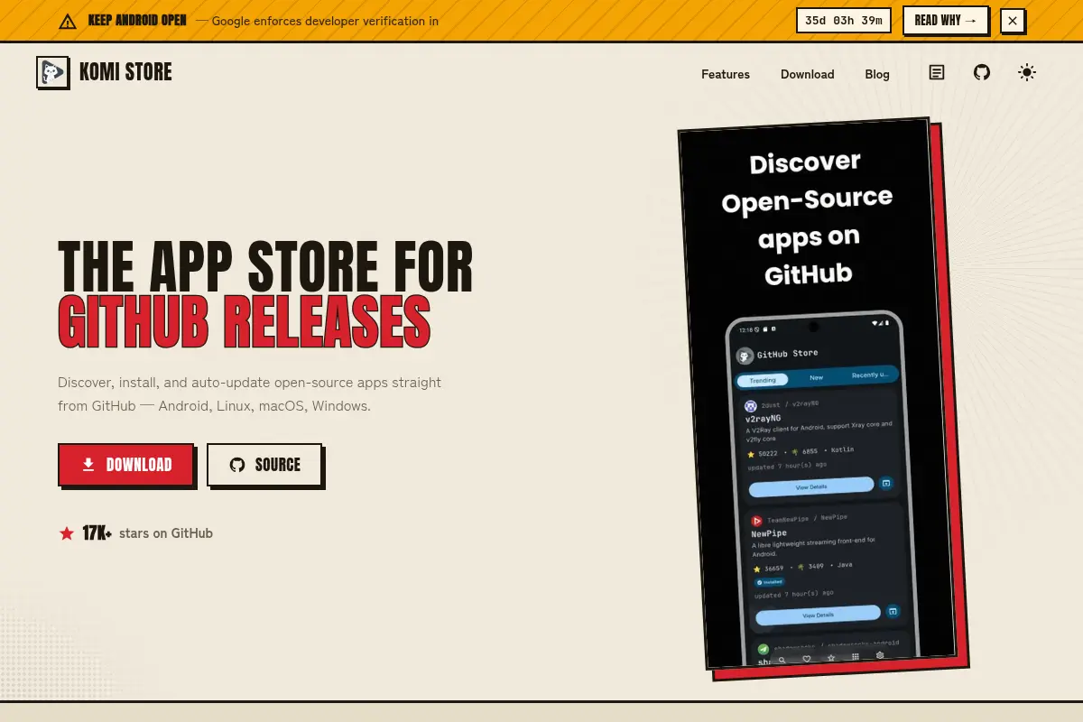 Komi Store — Open-Source App Store for GitHub Releases