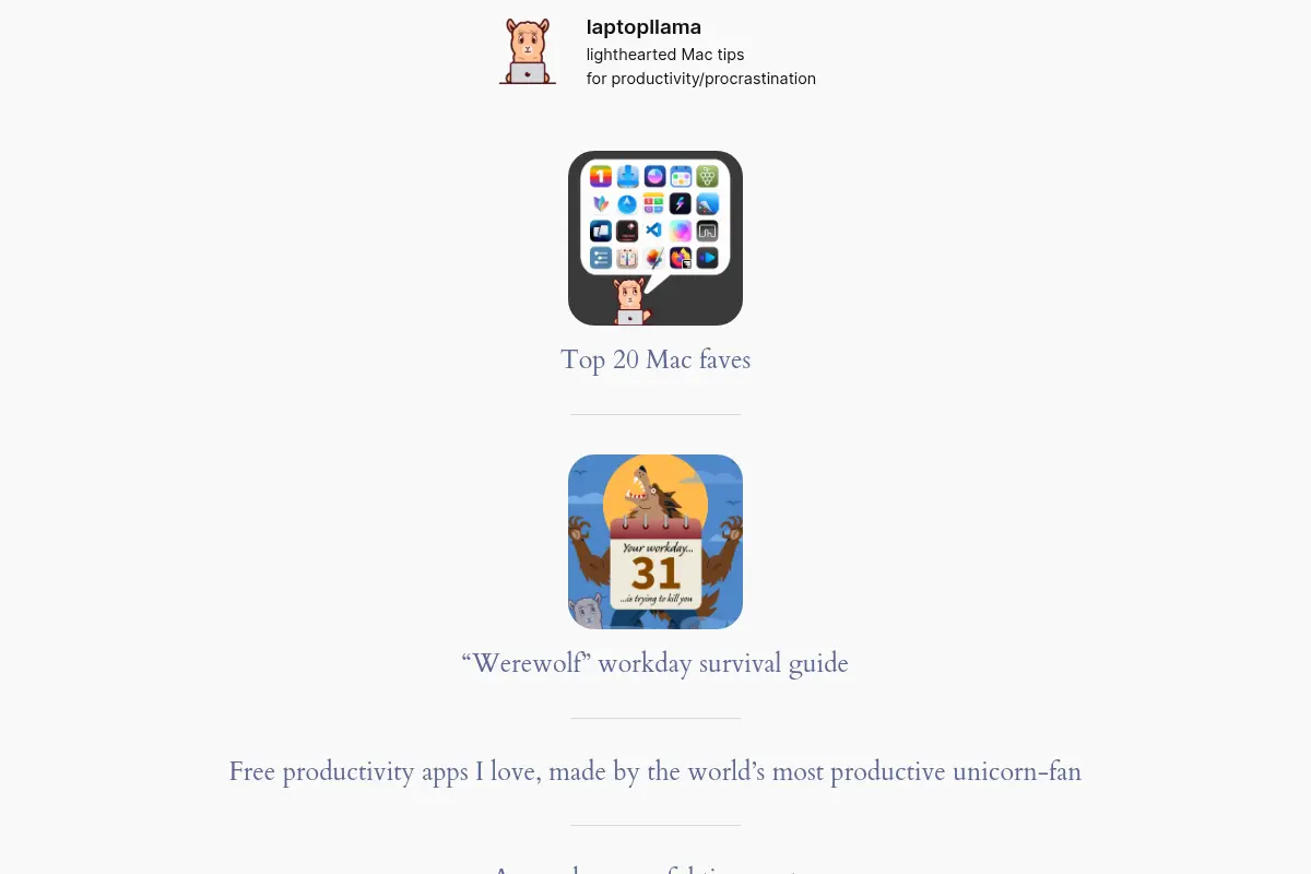 laptopllama - lighthearted Mac tips for productivity/procrastination
