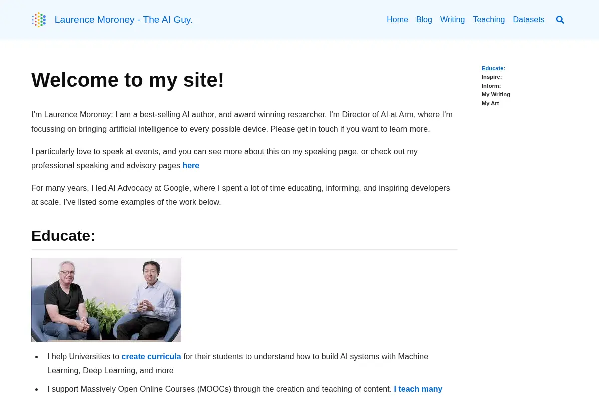 Welcome to my site! - Laurence Moroney - The AI Guy.