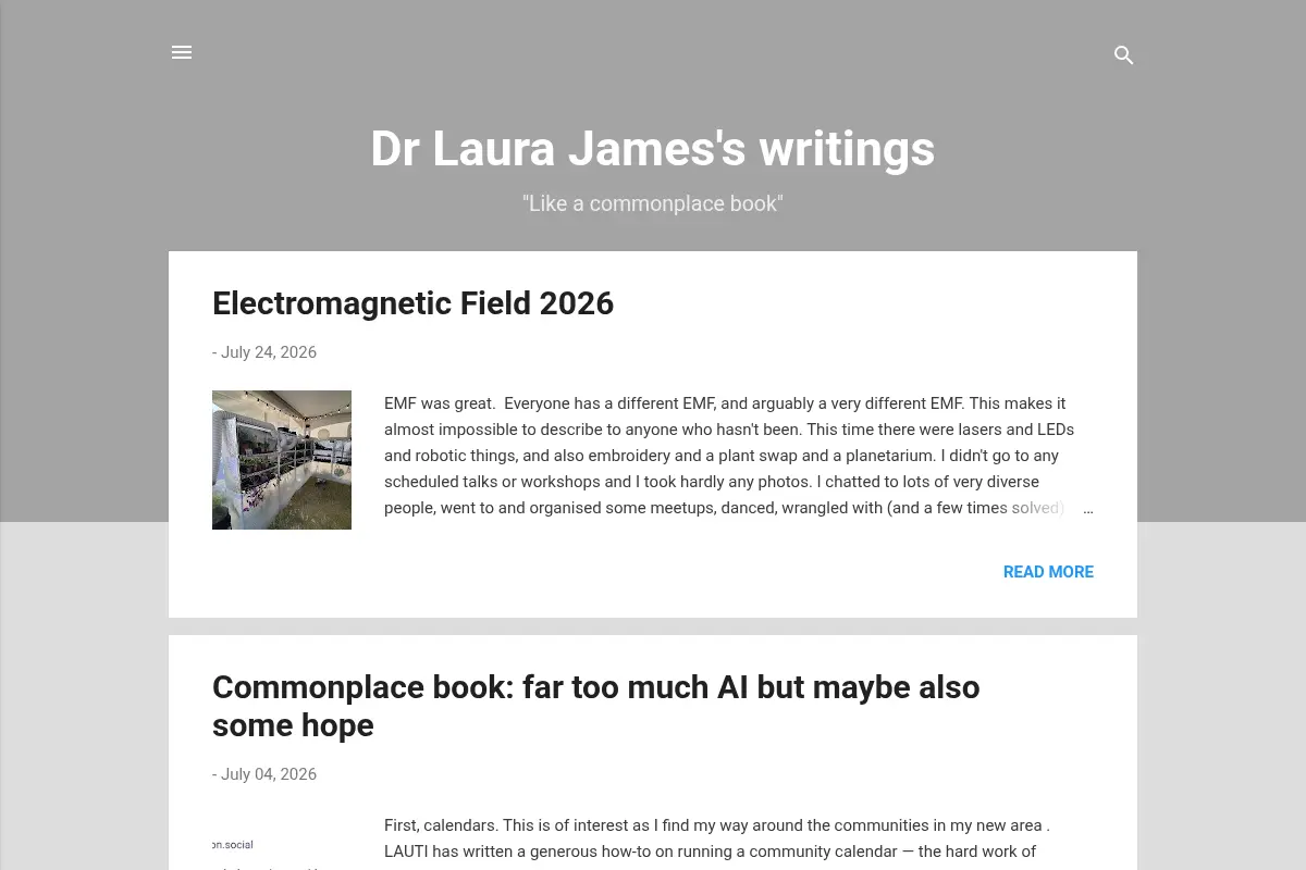 Dr Laura James's writings