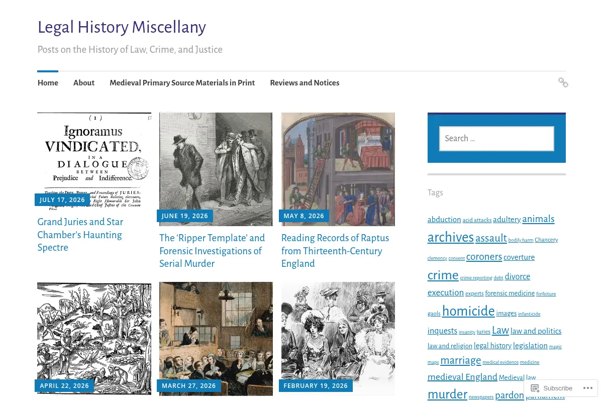 Legal History Miscellany – Posts on the History of Law, Crime, and Justice