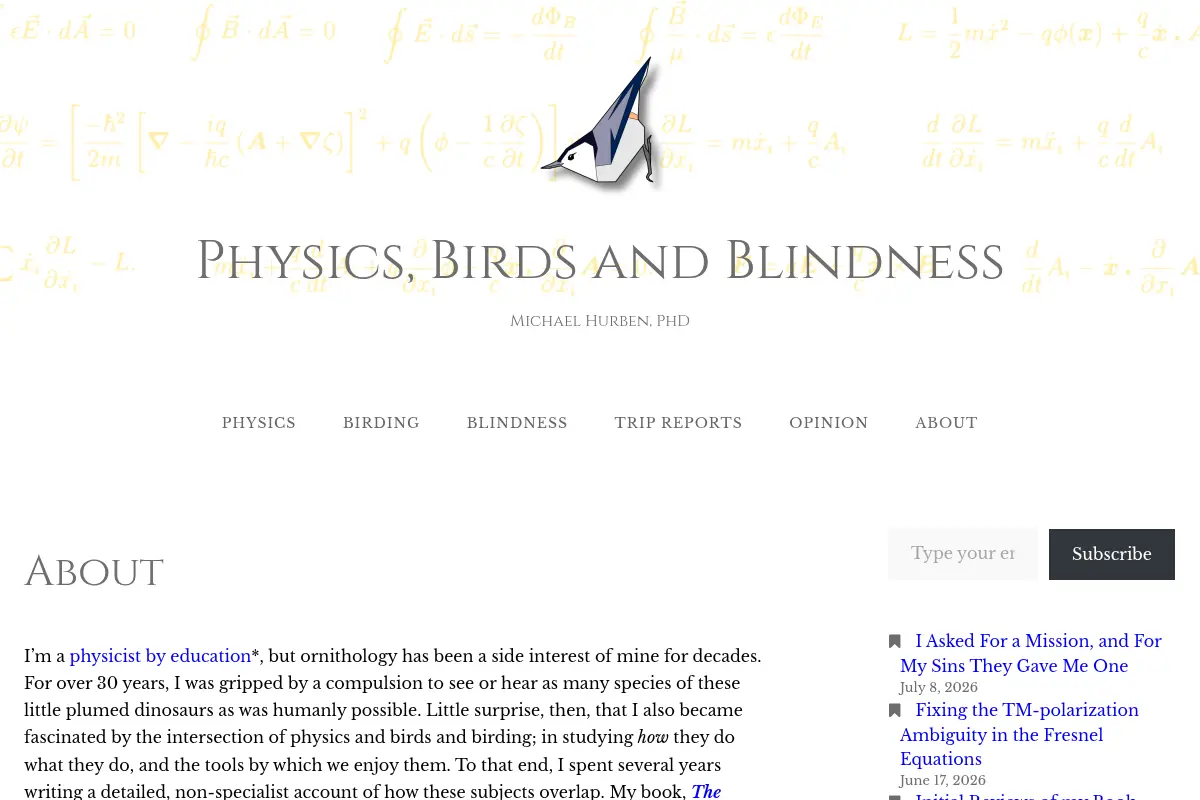 Physics, Birds and Blindness
