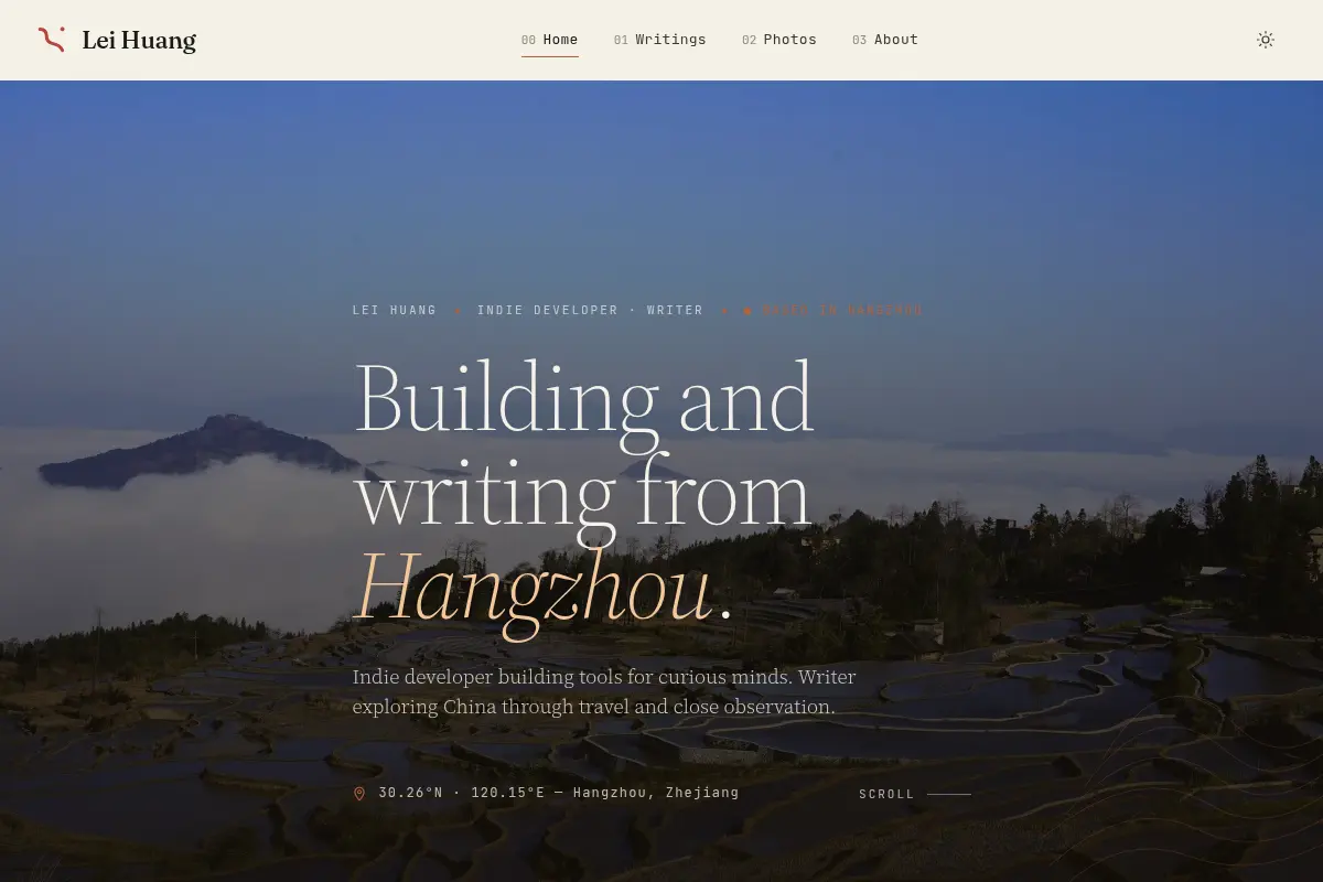 Lei Huang — building and writing from Hangzhou