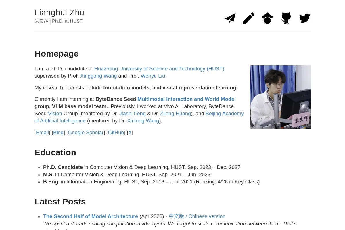 Lianghui Zhu's Homepage