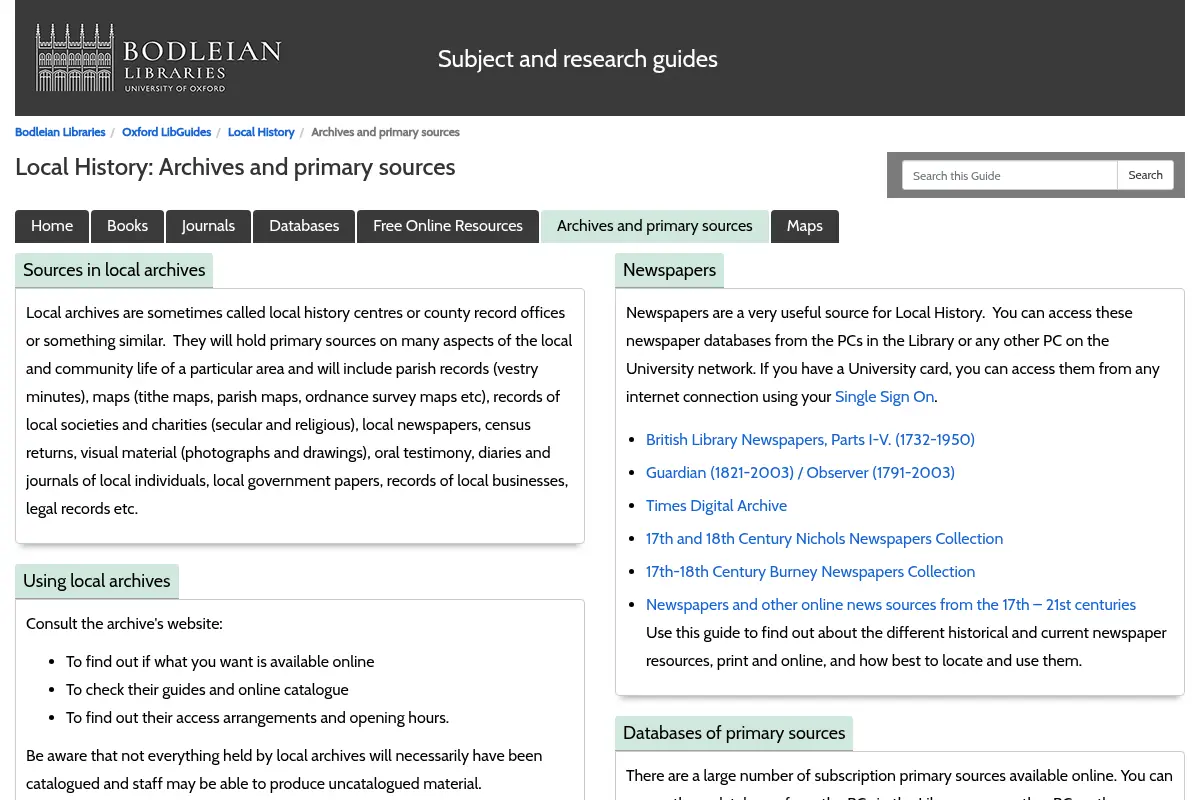 Archives and Primary Sources - Local History