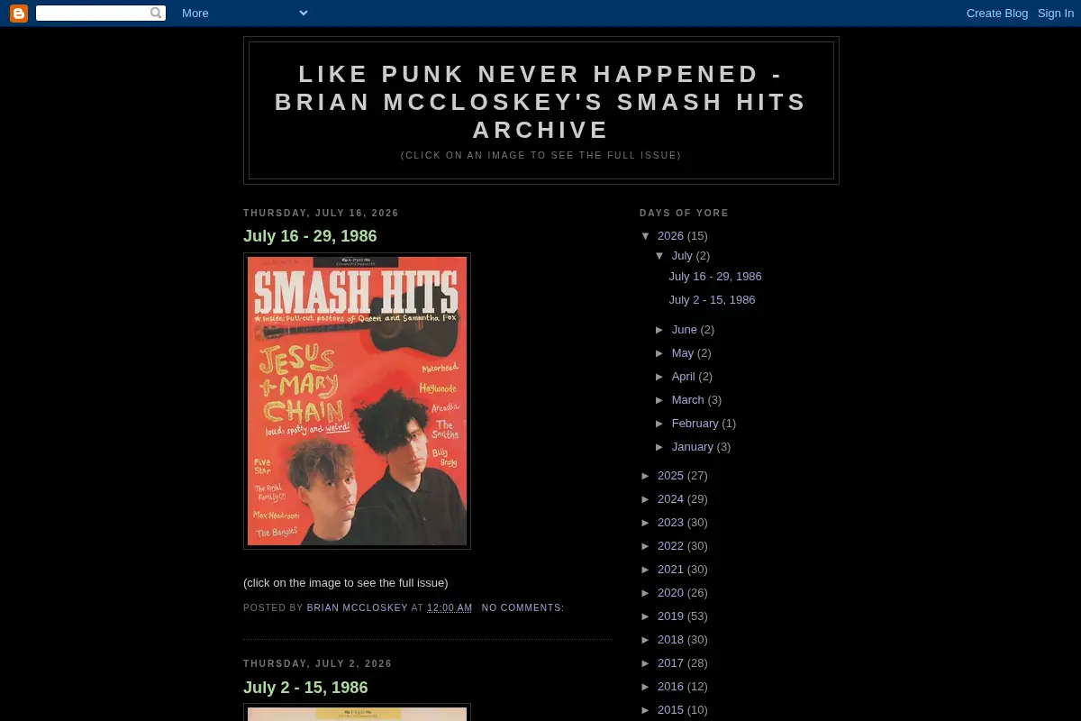 Like Punk Never Happened - Brian McCloskey's Smash Hits archive