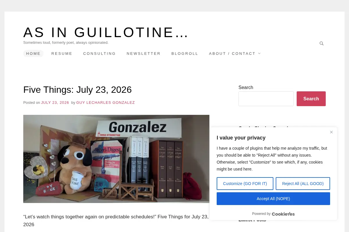 As in guillotine...