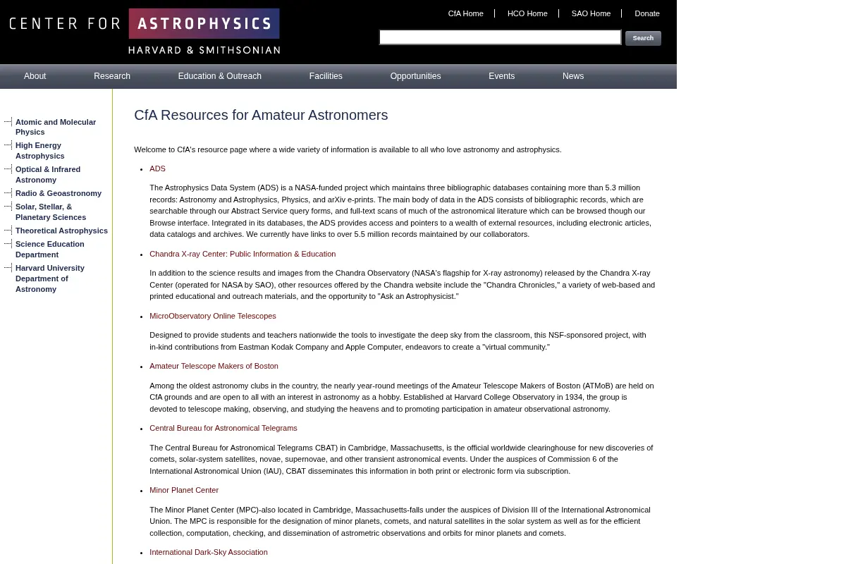 CfA Resources for Amateur Astronomers