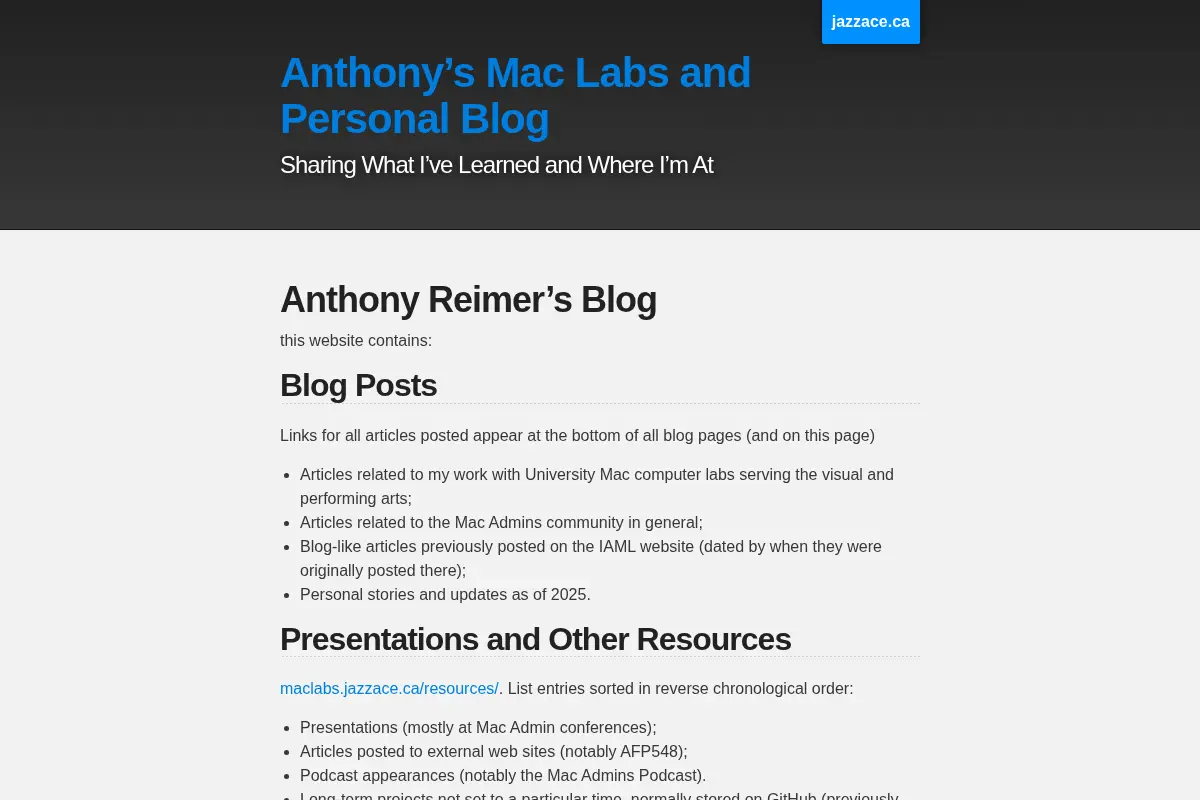 Anthony’s Mac Labs and Personal Blog