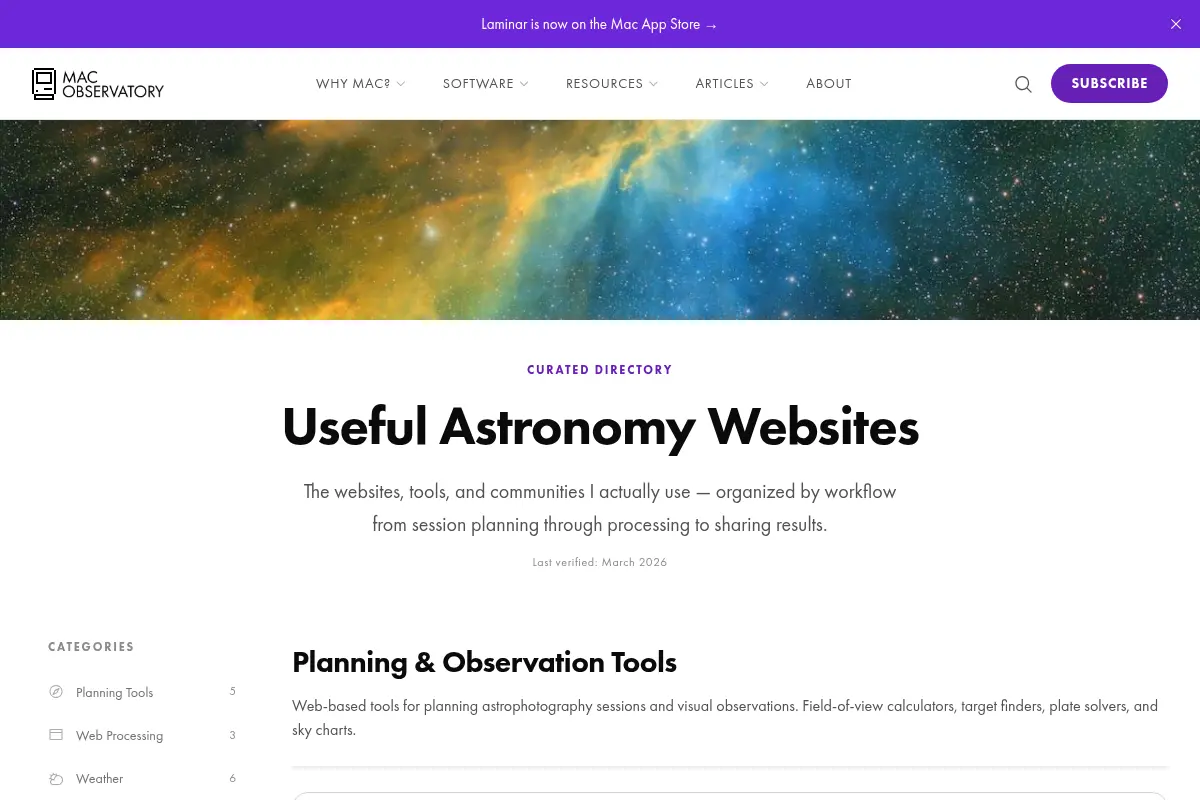 Useful Astronomy Websites: Curated Directory (2026)
