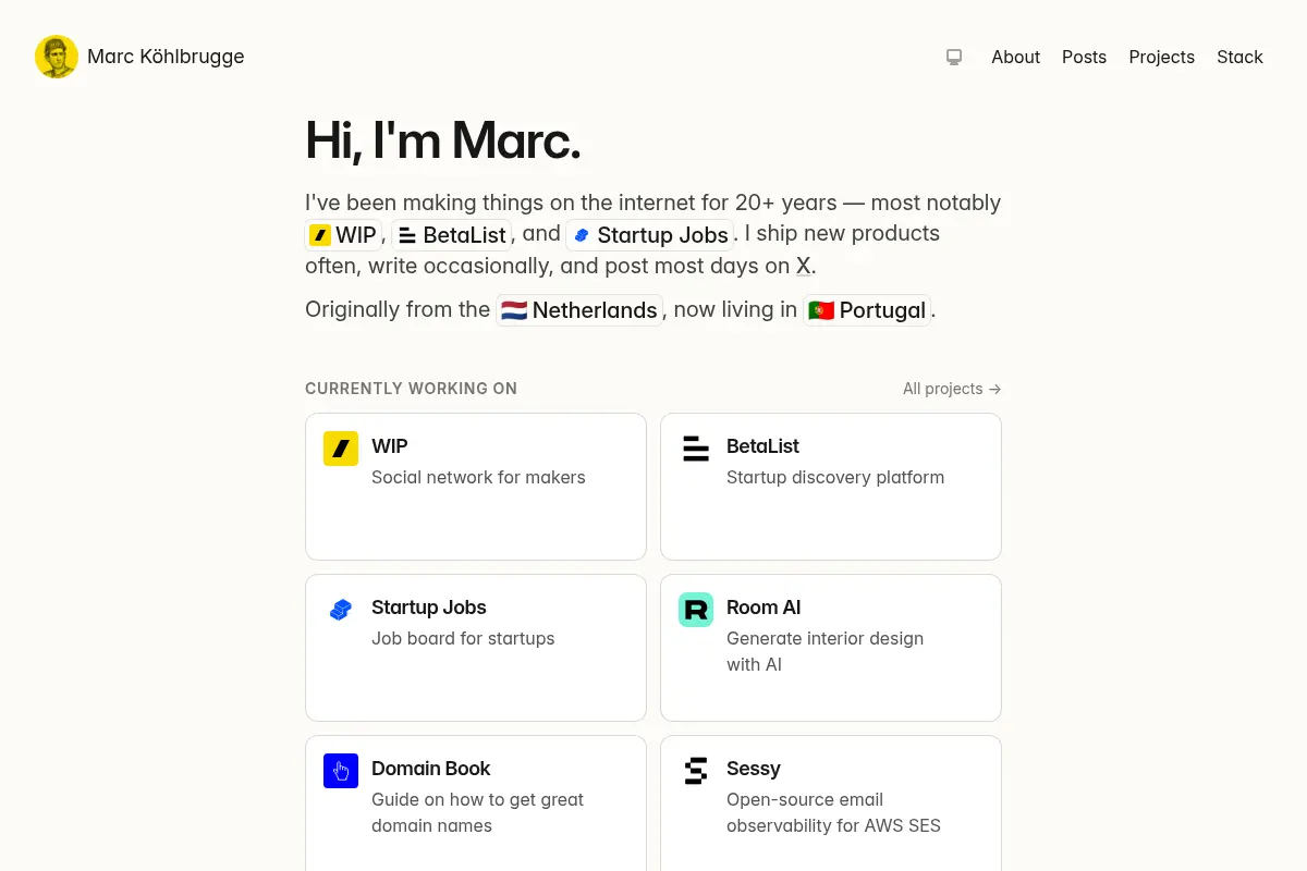 Marc Köhlbrugge | Maker of BetaList, Startup Jobs, WIP, and other products.