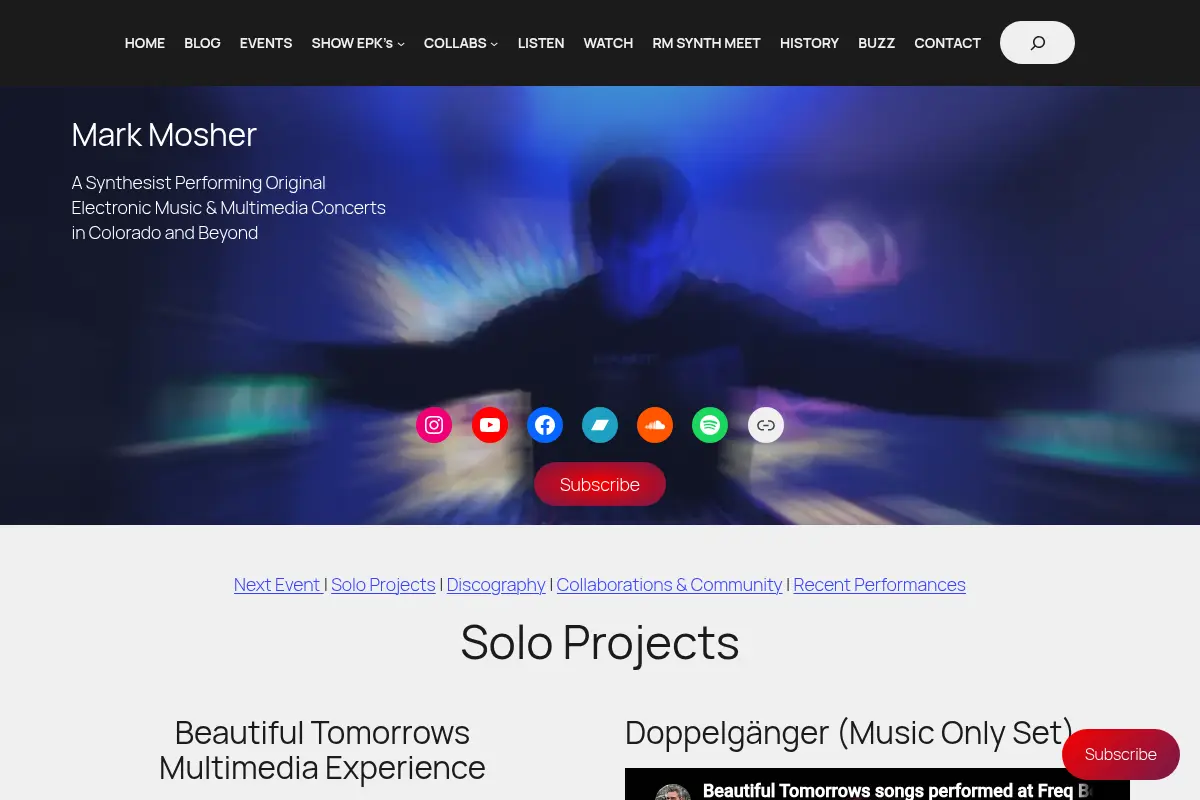 Mark Mosher – A Synthesist Performing Original Electronic Music & Multimedia Concerts in Colorado and Beyond