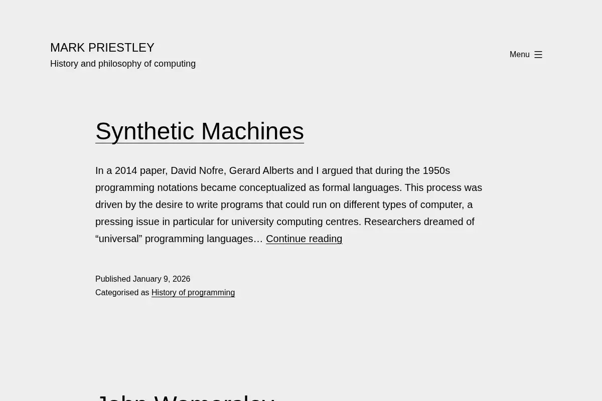 Mark Priestley – History and philosophy of computing