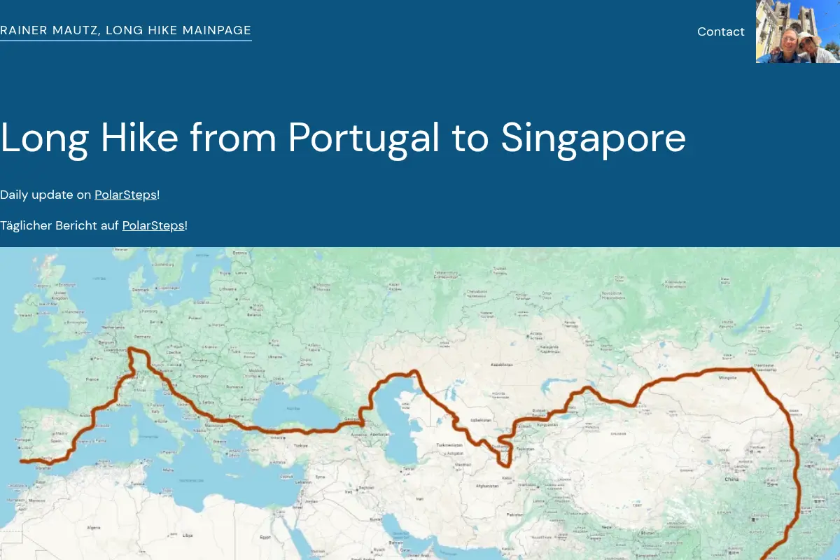 Rainer Mautz, Long Hike Mainpage – A Hike from West to East