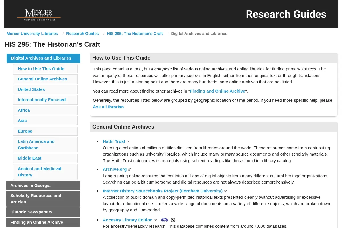Digital Archives and Libraries - HIS 295: The Historian's Craft - Research Guides at Mercer University Libraries