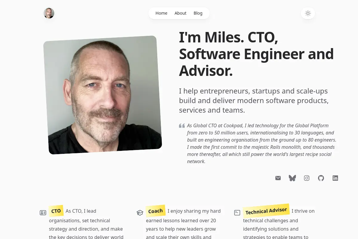 CTO, Software Engineer and Advisor. | Miles Woodroffe