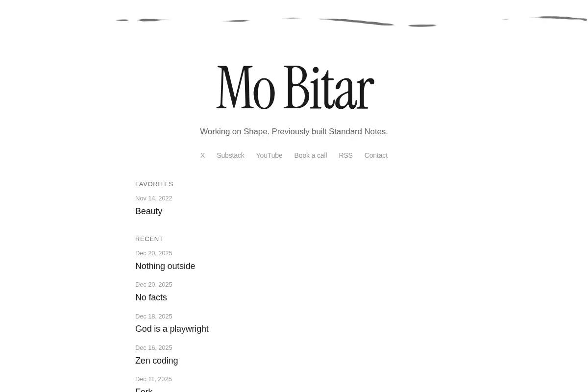 Mo Bitar - working on Shape, prev built Standard Notes