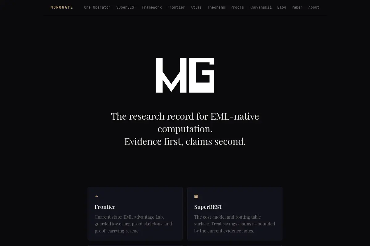 Monogate Research — EML, Evidence, and Proof Boundaries