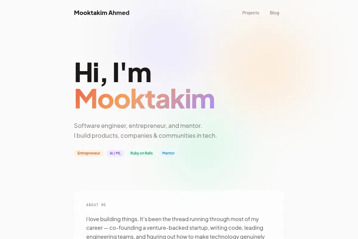 Mooktakim Ahmed — Tech Founder & Engineer