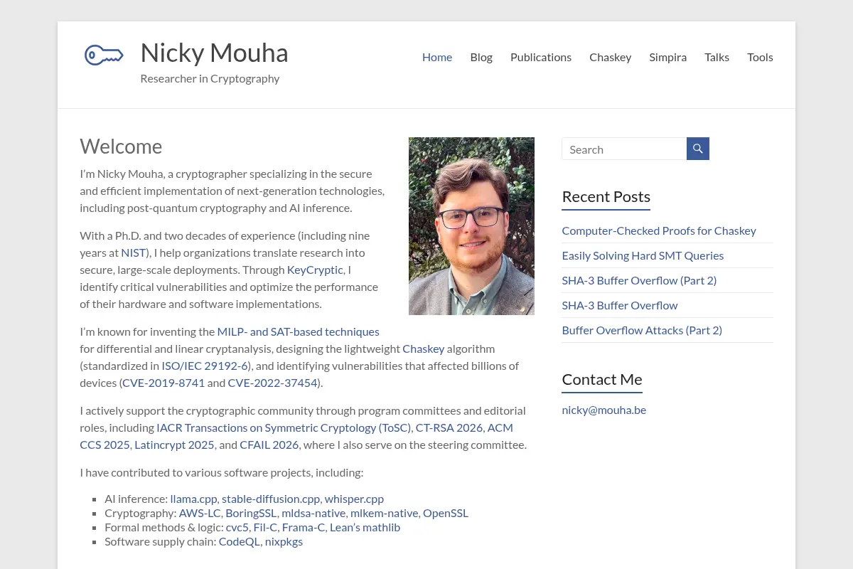 Nicky Mouha – Researcher in Cryptography