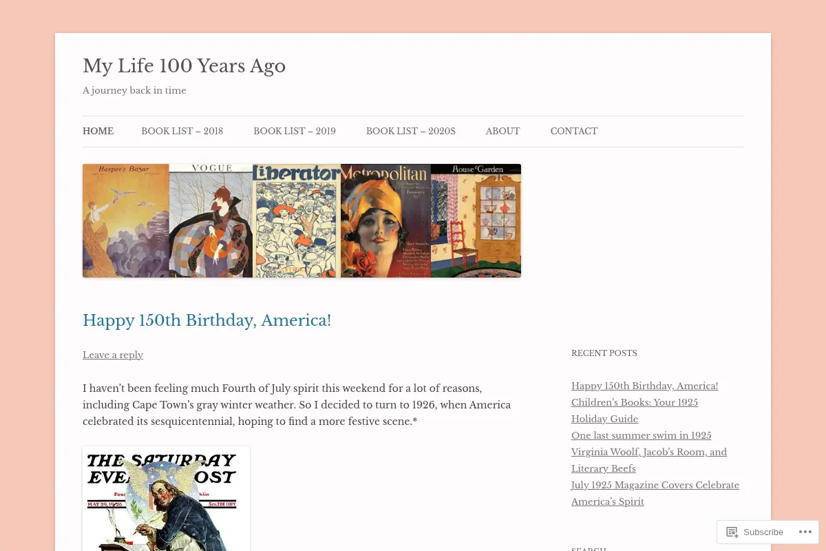 My Life 100 Years Ago