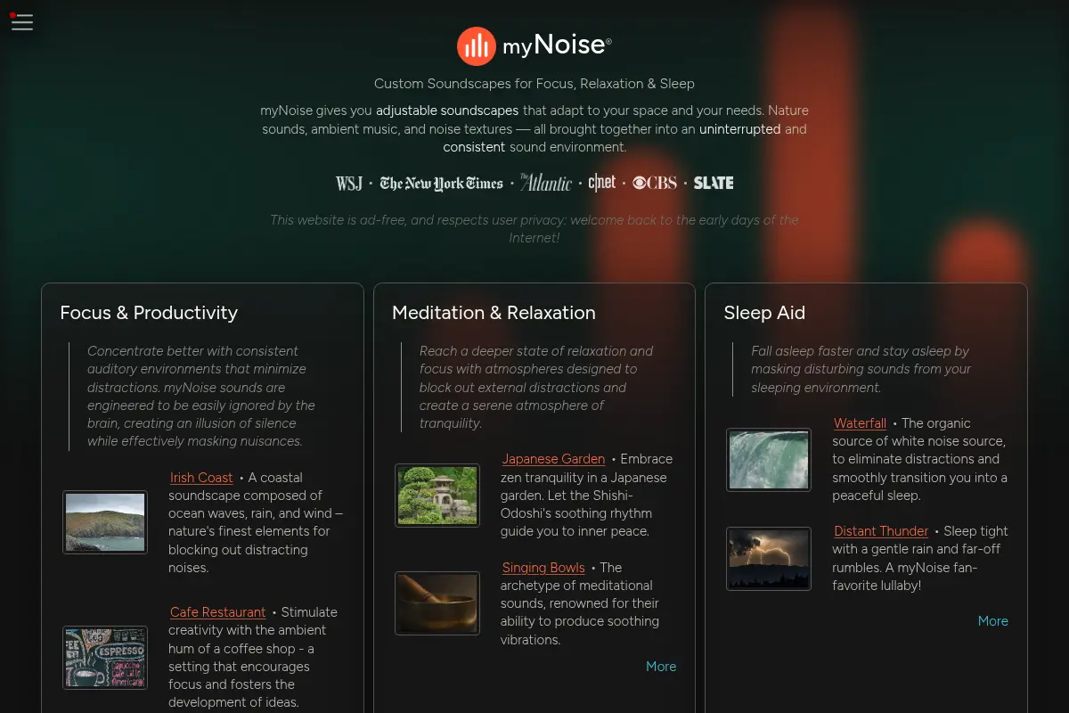myNoise - Custom Soundscapes