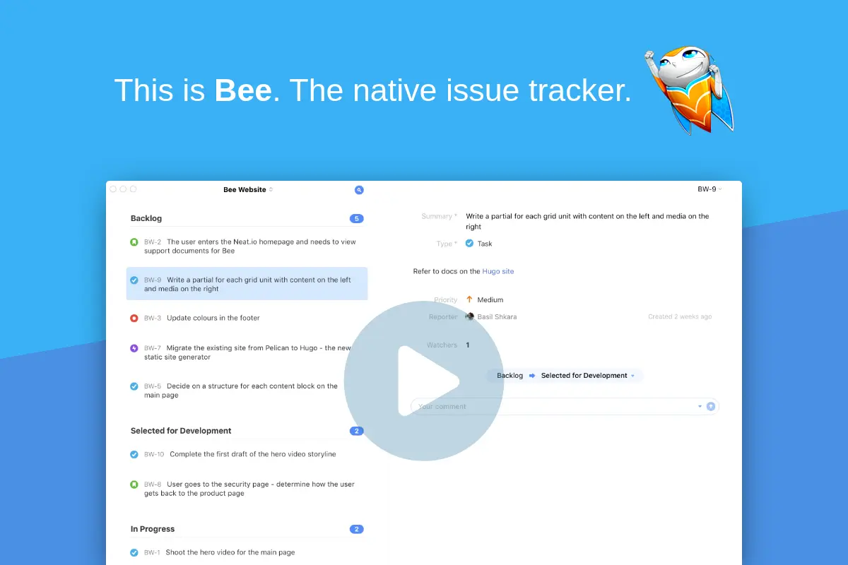 Bee - Stunning MacOS Native Interface to JIRA, GitHub and Manuscript