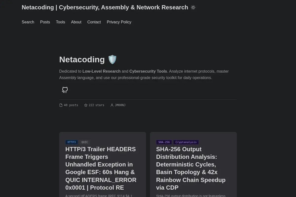 Netacoding | Cybersecurity, Assembly & Network Research