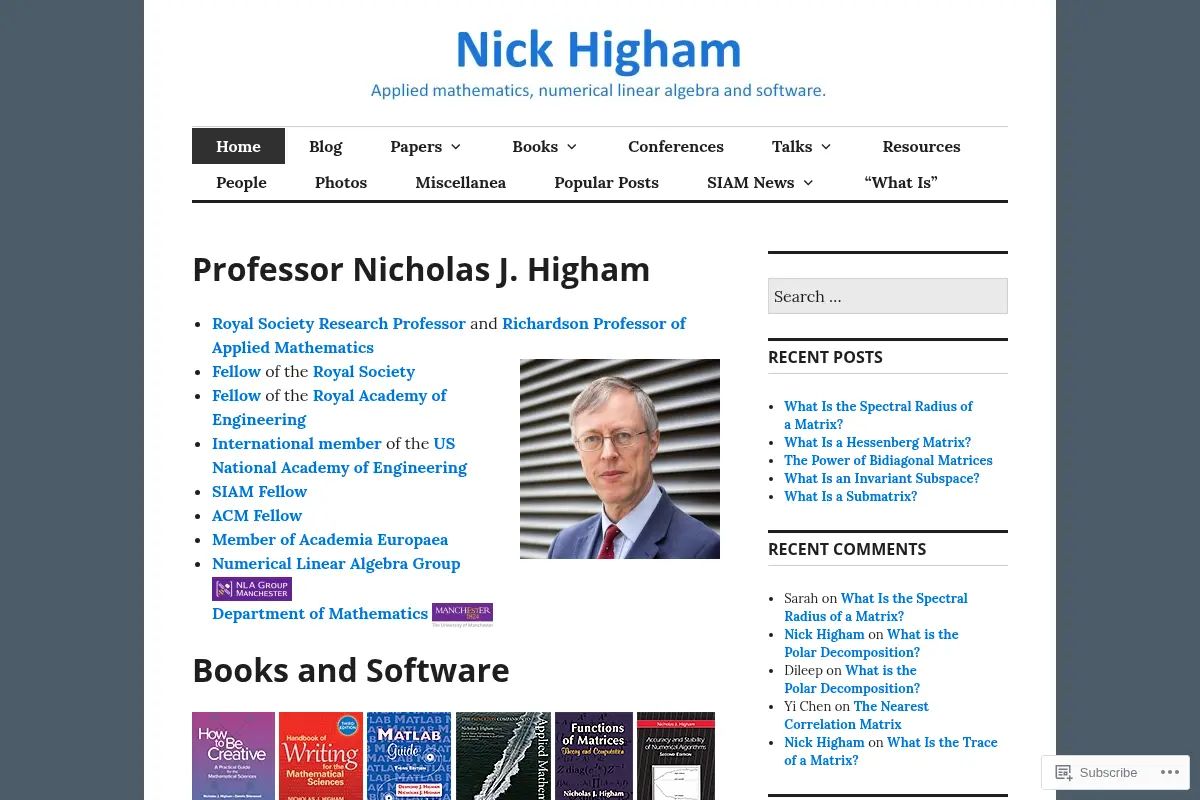 Nick Higham – Applied mathematics, numerical linear algebra and software.