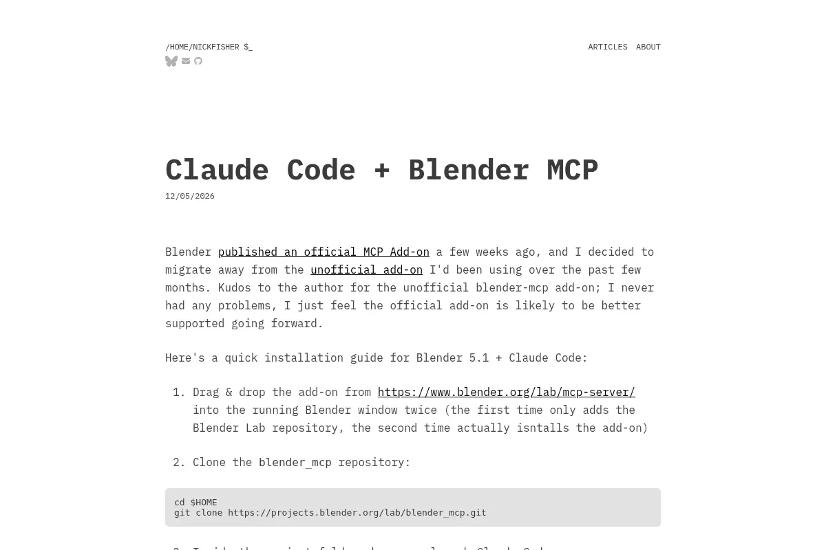 Nick Fisher | Claude Code + Blender MCP