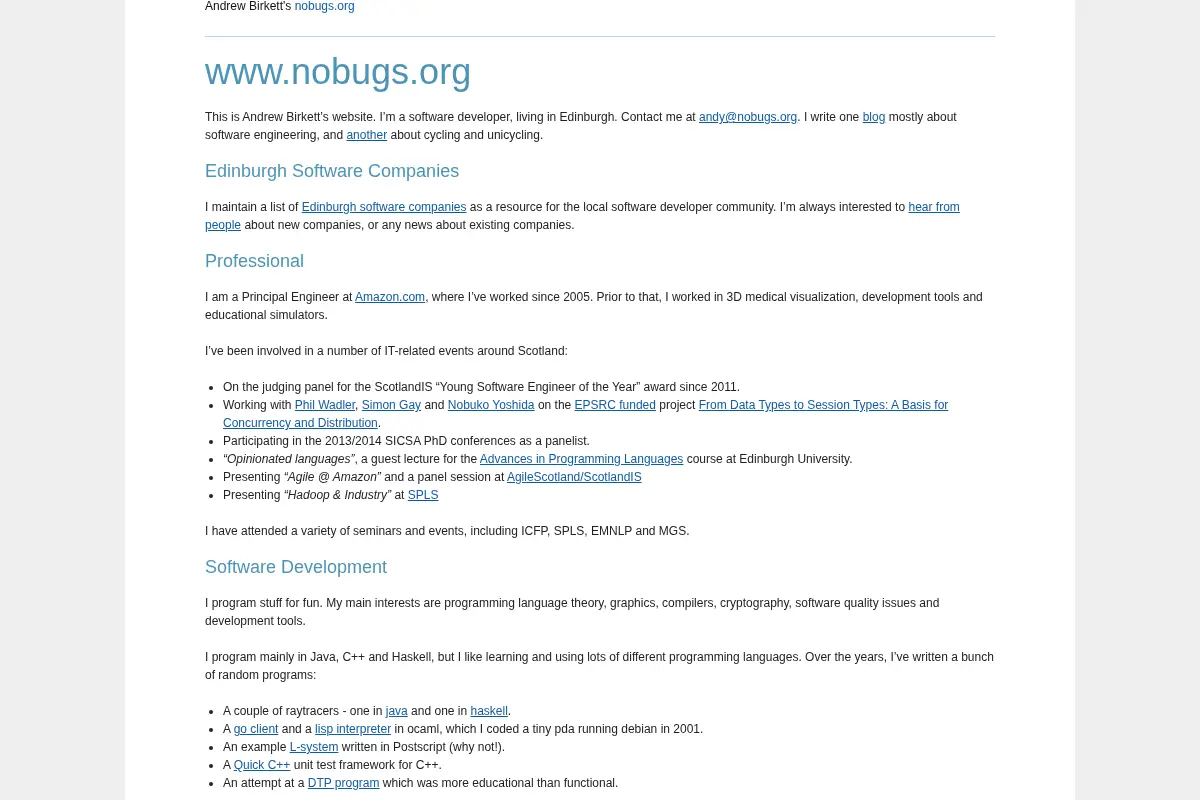 Andrew Birkett's nobugs.org