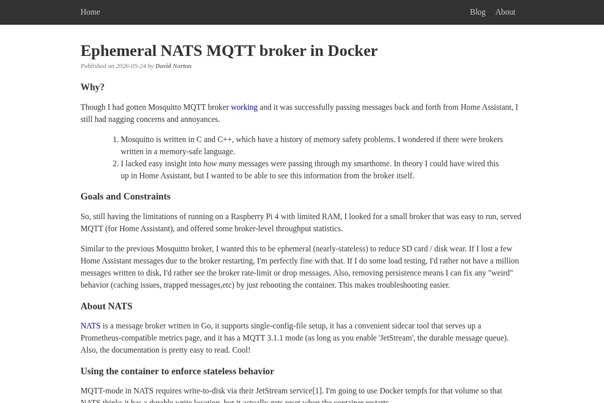 Ephemeral NATS MQTT broker in Docker