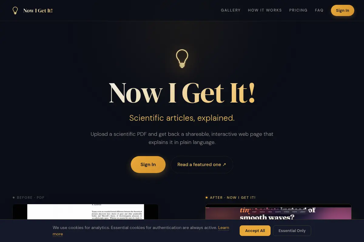 Now I Get It! · Scientific articles, explained.