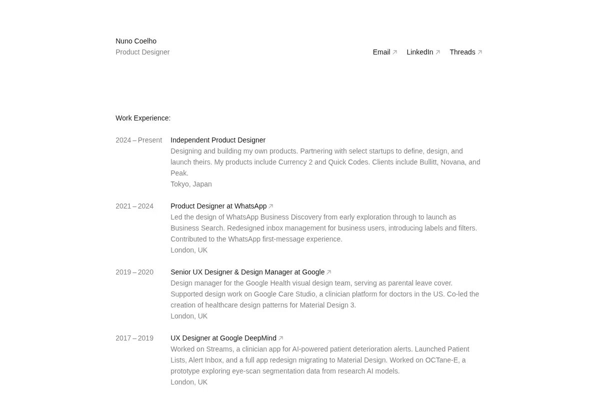 Nuno Coelho, Product Designer. Work & Profile.